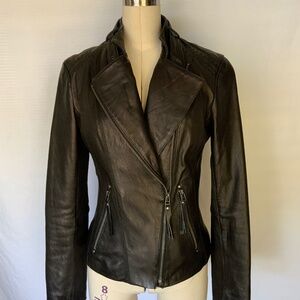 Michael Kors Black Leather Double Breasted Zippered Jacket Size S/P
